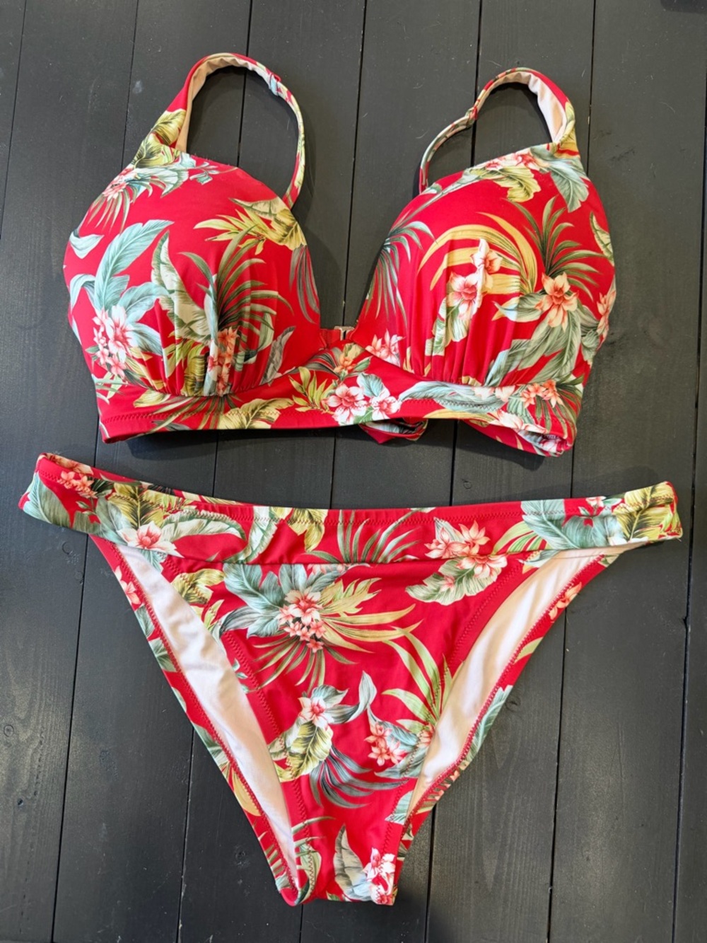 Red Tropical Floral Bikini Set 38D/XL